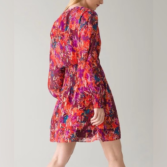 White House Black Market Long Sleeve Floral Print Smocked Blouson Dress, Size XL - Picture 2 of 7